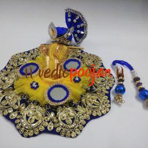 Yellow & Blue Designer Laddu Gopal Poshak with accessories