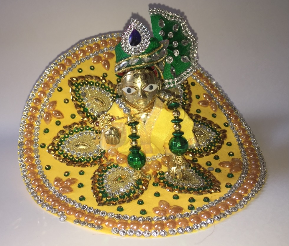 Bright Yellow Bead Work Poshak for Laddu Gopal