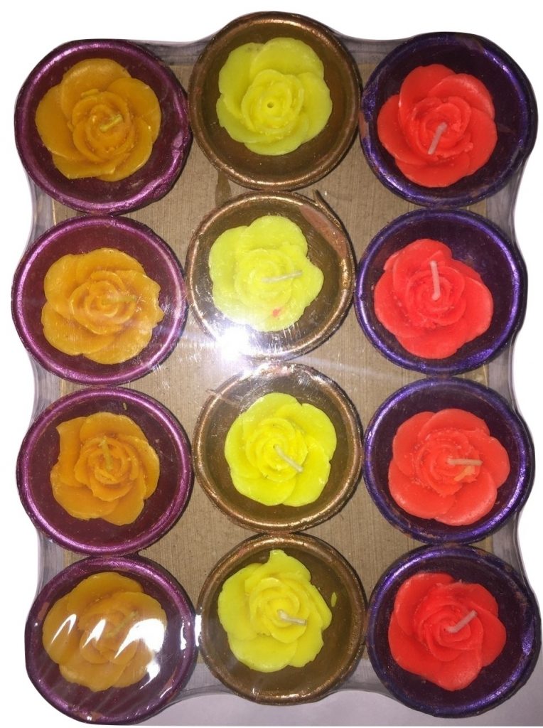 Set of 12 handicraft Decorative diya with rose pattern