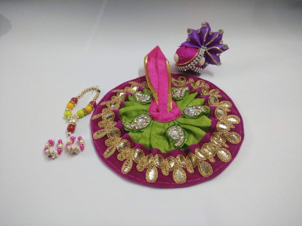 Magenta & Green Designer Laddu Gopal Poshak with Accessories