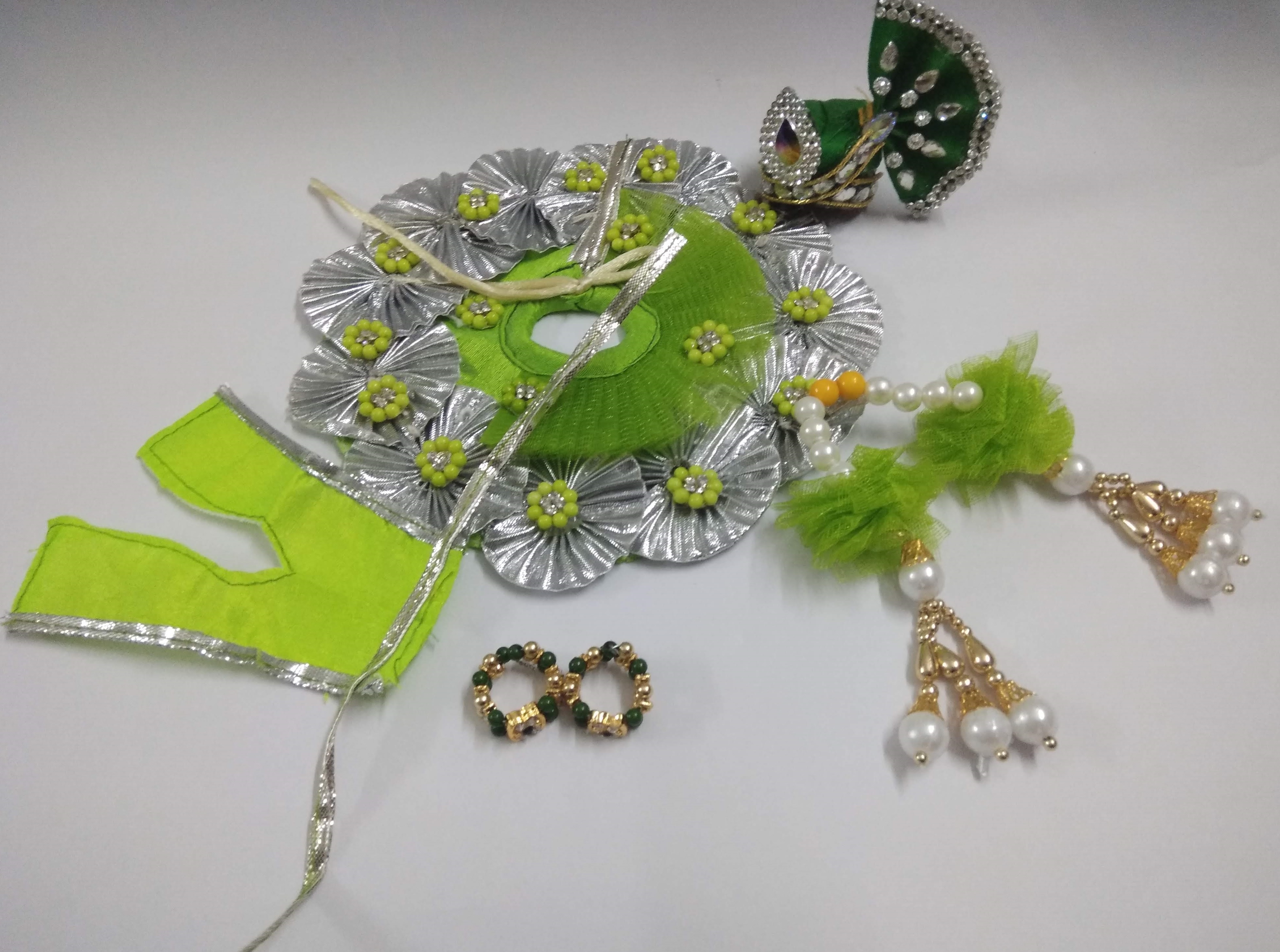 Mickey Mouse Printed Green Silk Poshak for Bal Gopal main image 0